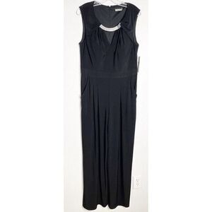 eliza J Womens Embellished Neck Necklace Wide Leg Jumpsuit‎ Black Large NWT
